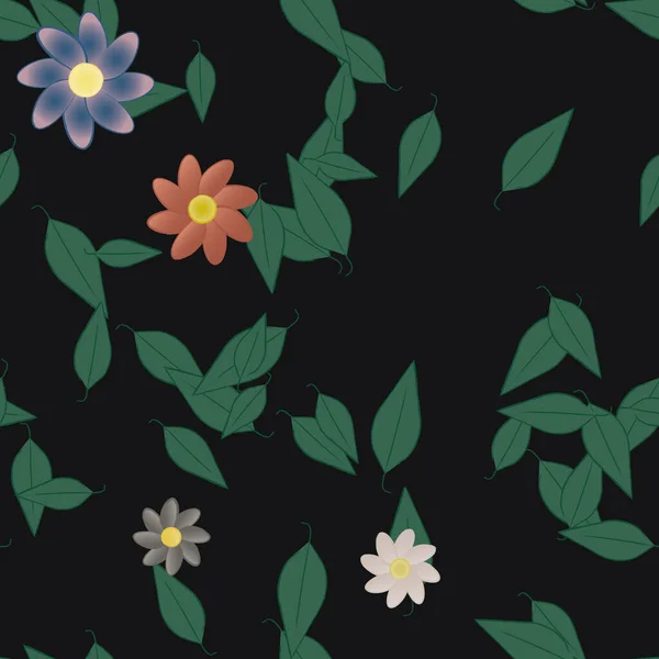 Ilustración Vectorial Flores Con Hojas Fondo Sin Costuras — Vector de stock