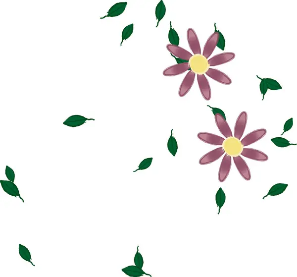 Vektorillustration Blumen Mit Blättern Nahtloser Hintergrund — Stockvektor