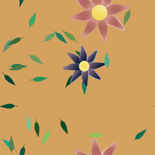 Vektorillustration Blumen Mit Blättern Nahtloser Hintergrund — Stockvektor