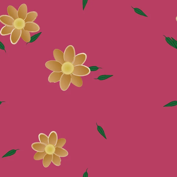 Ilustración Vectorial Flores Con Hojas Fondo Sin Costuras — Vector de stock