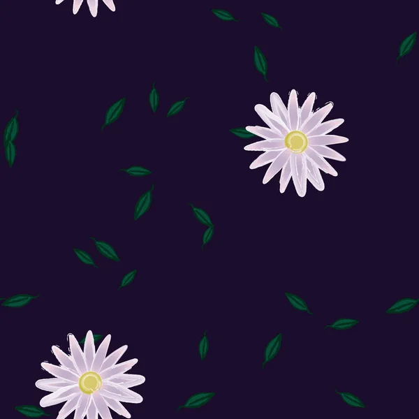 Vektorillustration Blumen Mit Blättern Nahtloser Hintergrund — Stockvektor