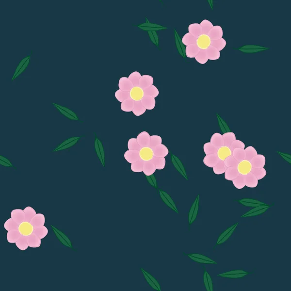 Illustration Vectorielle Fleurs Avec Feuilles Fond Sans Couture — Image vectorielle