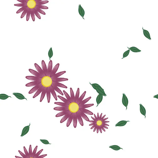 Vector Illustration Flowers Leaves Seamless Background — Stock Vector