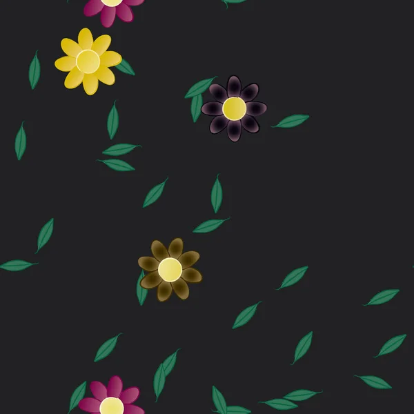 Illustration Vectorielle Fleurs Avec Feuilles Fond Sans Couture — Image vectorielle