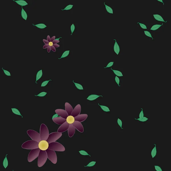 Illustration Vectorielle Fleurs Avec Feuilles Fond Sans Couture — Image vectorielle