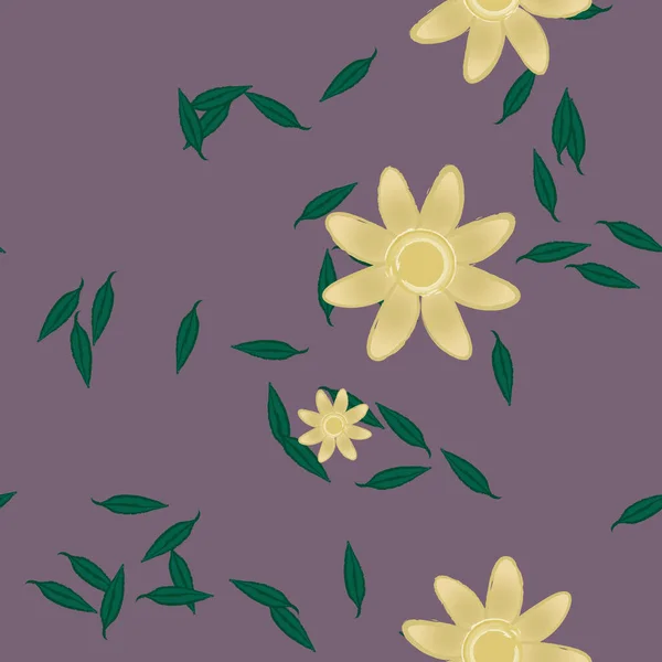 Ilustración Vectorial Flores Con Hojas Fondo Sin Costuras — Vector de stock