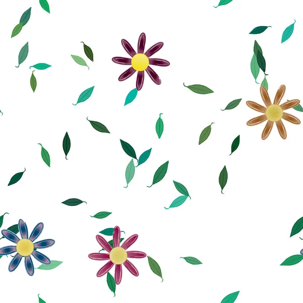 Vektorillustration Blumen Mit Blättern Nahtloser Hintergrund — Stockvektor