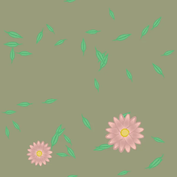 Ilustración Vectorial Flores Con Hojas Fondo Sin Costuras — Vector de stock