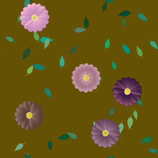 Vektorillustration Blumen Mit Blättern Nahtloser Hintergrund — Stockvektor