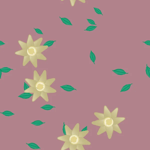 Ilustración Vectorial Flores Con Hojas Fondo Sin Costuras — Vector de stock