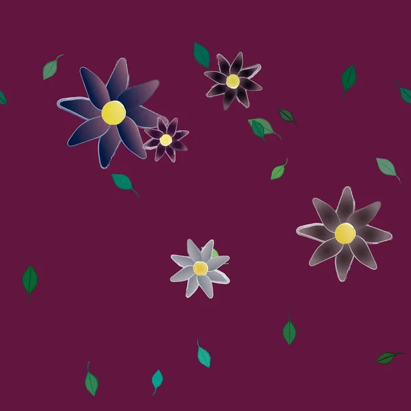 Illustration Vectorielle Fleurs Avec Feuilles Fond Sans Couture — Image vectorielle