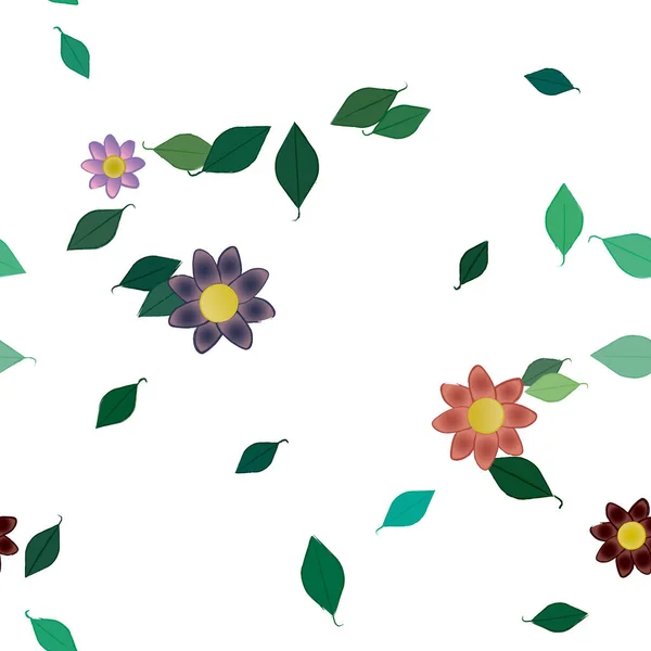 Ilustração Vetorial Flores Com Folhas Sem Costura Fundo — Vetor de Stock