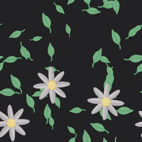 Ilustración Vectorial Flores Con Hojas Fondo Sin Costuras — Archivo Imágenes Vectoriales