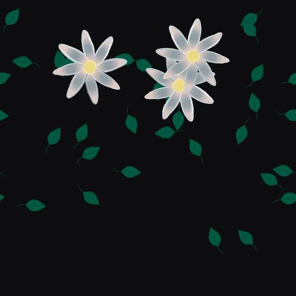 Ilustración Vectorial Flores Con Hojas Fondo Sin Costuras — Vector de stock