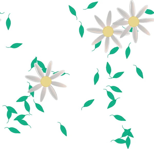 Ilustración Vectorial Flores Con Hojas Fondo Sin Costuras — Vector de stock