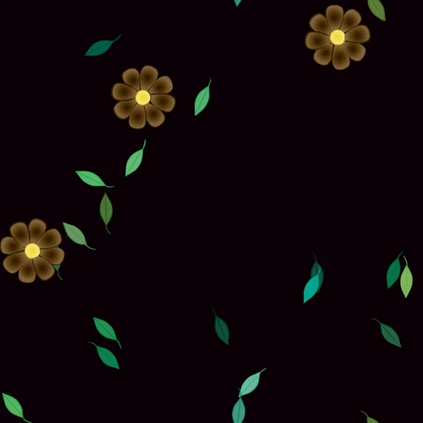 Ilustración Vectorial Flores Con Hojas Fondo Sin Costuras — Vector de stock