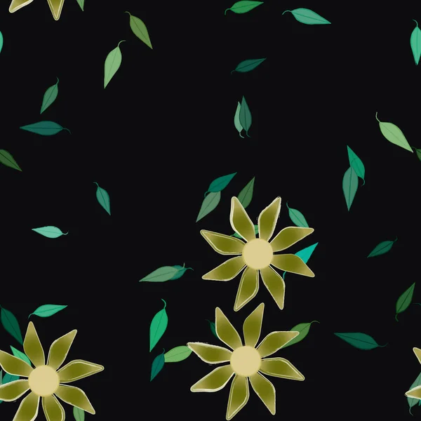 Illustration Vectorielle Fleurs Avec Feuilles Fond Sans Couture — Image vectorielle