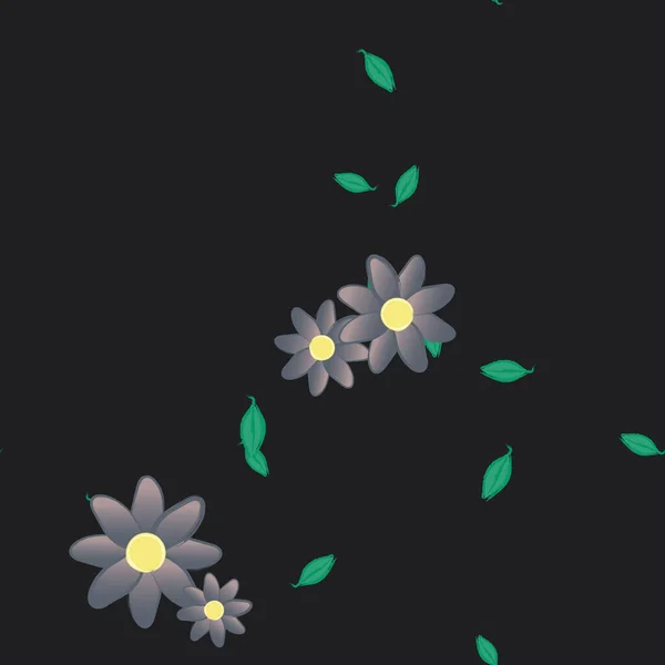 Vektorillustration Blumen Mit Blättern Nahtloser Hintergrund — Stockvektor