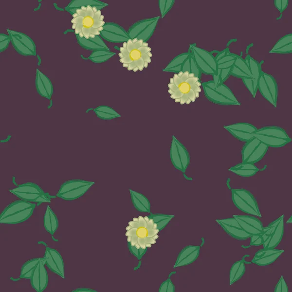 Vektorillustration Blumen Mit Blättern Nahtloser Hintergrund — Stockvektor