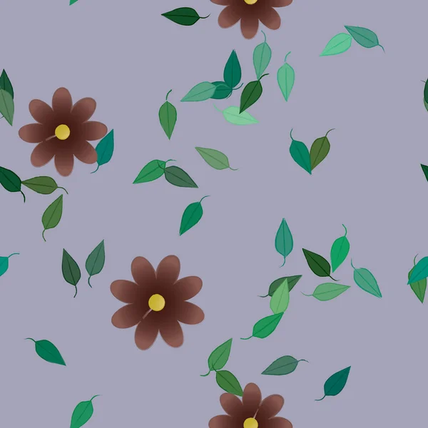 Vektorillustration Blumen Mit Blättern Nahtloser Hintergrund — Stockvektor