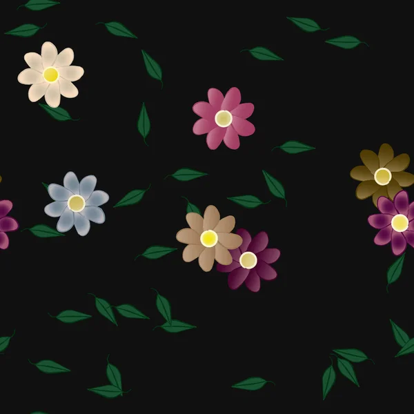 Vektorillustration Blumen Mit Blättern Nahtloser Hintergrund — Stockvektor