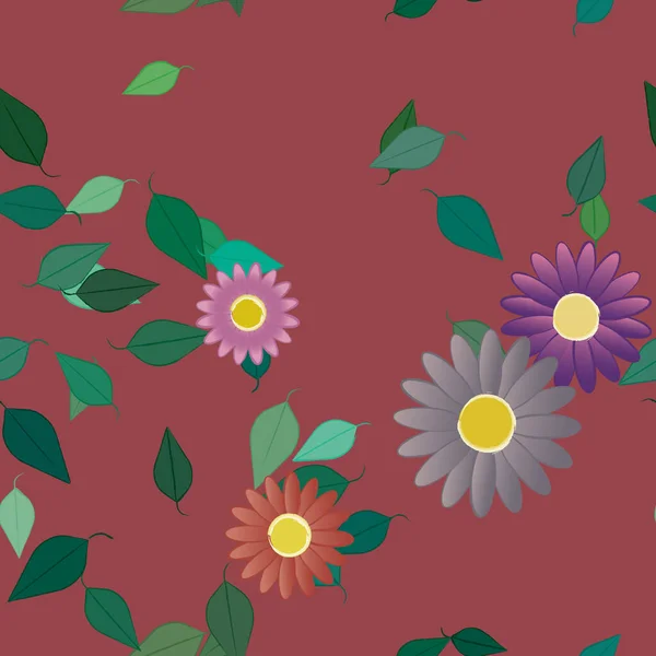 Vektorillustration Blumen Mit Blättern Nahtloser Hintergrund — Stockvektor