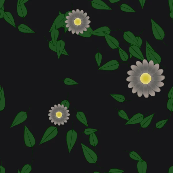 Ilustración Vectorial Flores Con Hojas Fondo Sin Costuras — Vector de stock