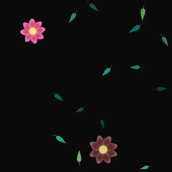 Illustration Vectorielle Fleurs Avec Feuilles Fond Sans Couture — Image vectorielle