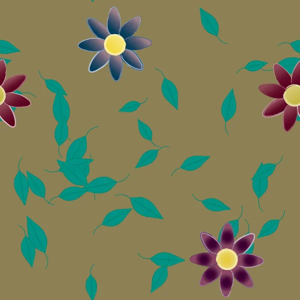 Ilustración Vectorial Flores Con Hojas Fondo Sin Costuras — Vector de stock