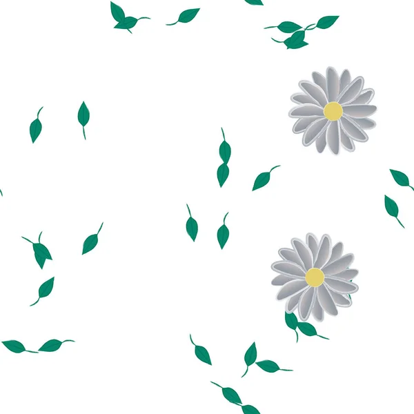 Vektorillustration Blumen Mit Blättern Nahtloser Hintergrund — Stockvektor