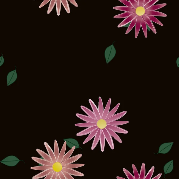 Vektorillustration Blumen Mit Blättern Nahtloser Hintergrund — Stockvektor