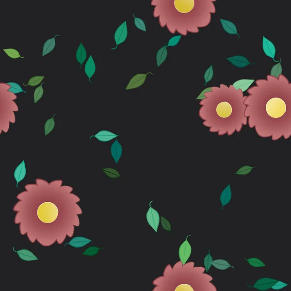 Illustration Vectorielle Fleurs Avec Feuilles Fond Sans Couture — Image vectorielle