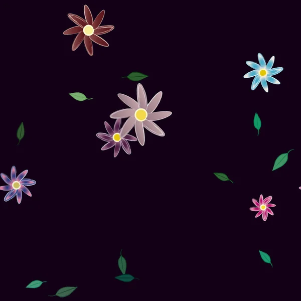 Illustration Vectorielle Fleurs Avec Feuilles Fond Sans Couture — Image vectorielle