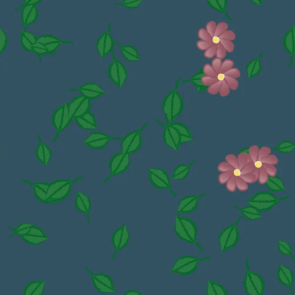 Ilustración Vectorial Flores Con Hojas Fondo Sin Costuras — Archivo Imágenes Vectoriales