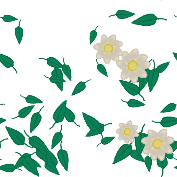 Vector Illustratie Bloemen Met Bladeren Naadloze Achtergrond — Stockvector