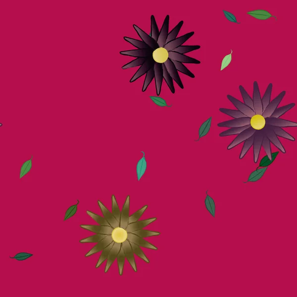 Ilustración Vectorial Flores Con Hojas Fondo Sin Costuras — Vector de stock