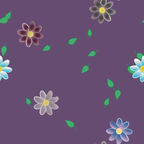 Vektorillustration Blumen Mit Blättern Nahtloser Hintergrund — Stockvektor