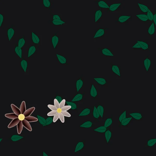 Illustration Vectorielle Fleurs Avec Feuilles Fond Sans Couture — Image vectorielle