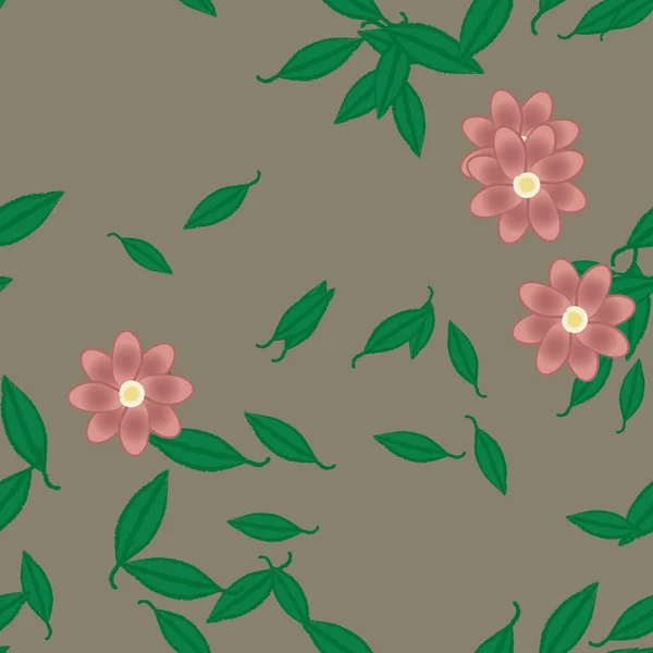 Ilustración Vectorial Flores Con Hojas Fondo Sin Costuras — Archivo Imágenes Vectoriales