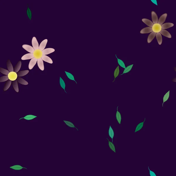 Ilustración Vectorial Flores Con Hojas Fondo Sin Costuras — Vector de stock