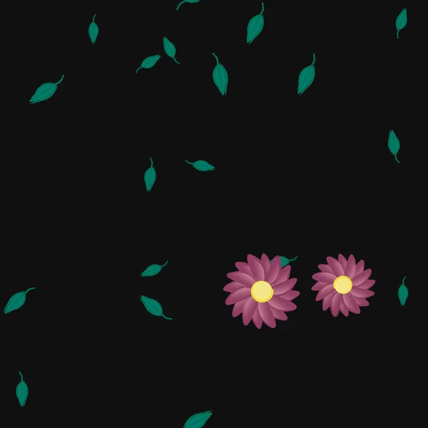 Vektorillustration Blumen Mit Blättern Nahtloser Hintergrund — Stockvektor