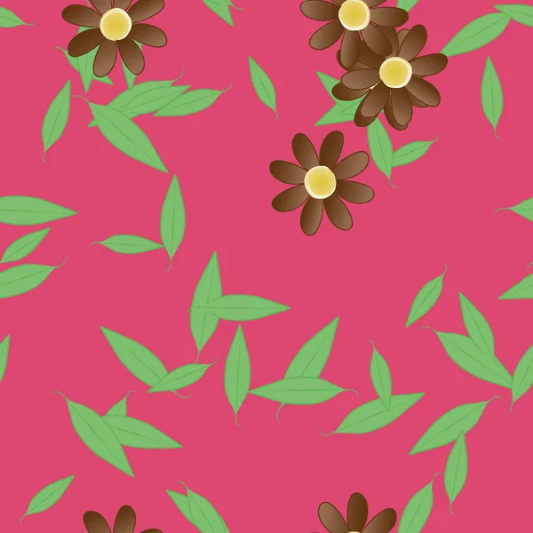 Vektorillustration Blumen Mit Blättern Nahtloser Hintergrund — Stockvektor