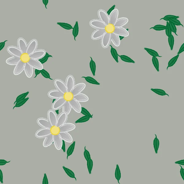 Ilustração Vetorial Flores Com Folhas Sem Costura Fundo — Vetor de Stock