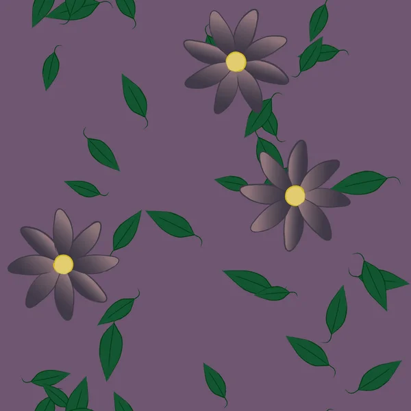 Vektorillustration Blumen Mit Blättern Nahtloser Hintergrund — Stockvektor