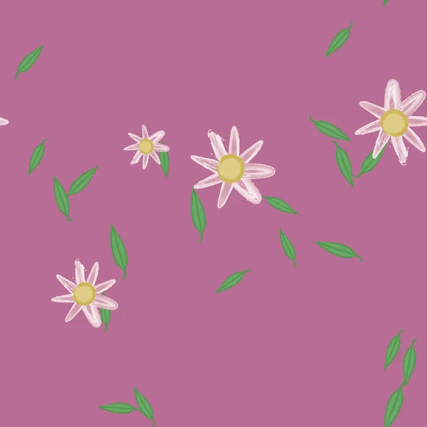 Vektorillustration Blumen Mit Blättern Nahtloser Hintergrund — Stockvektor