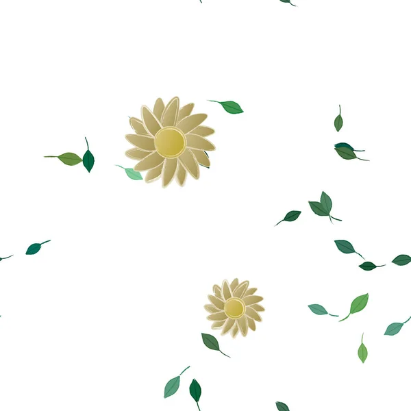 Ilustración Vectorial Flores Con Hojas Fondo Sin Costuras — Vector de stock