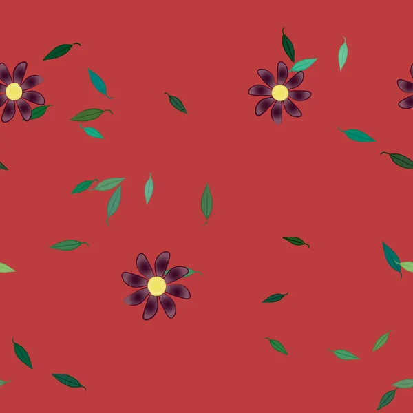 Ilustración Vectorial Flores Con Hojas Fondo Sin Costuras — Vector de stock