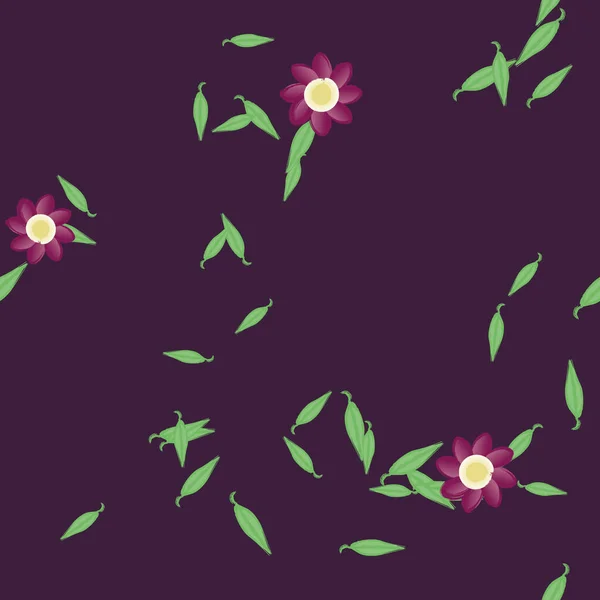 Vektorillustration Blumen Mit Blättern Nahtloser Hintergrund — Stockvektor