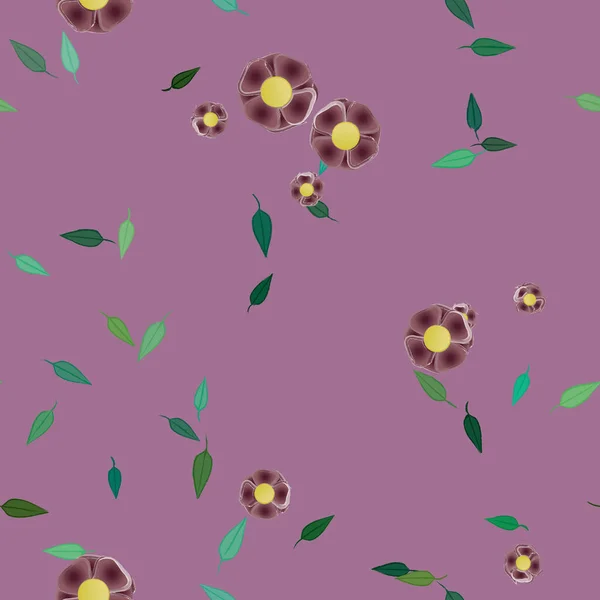 Ilustración Vectorial Flores Con Hojas Fondo Sin Costuras — Vector de stock