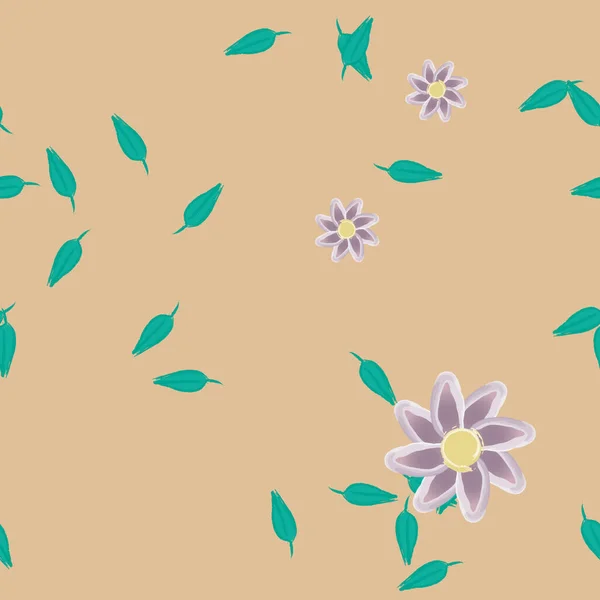 Ilustração Vetorial Flores Com Folhas Sem Costura Fundo — Vetor de Stock